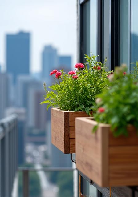 Wooden window box for condo balcony